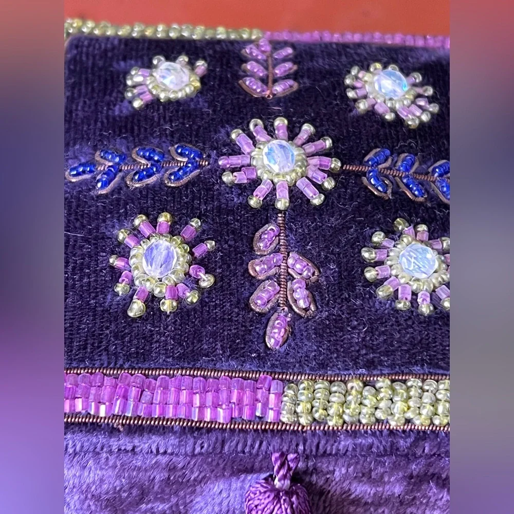 Shakeel's Concepts Purple Embroidered Velvet Jewelry Square Beaded Box